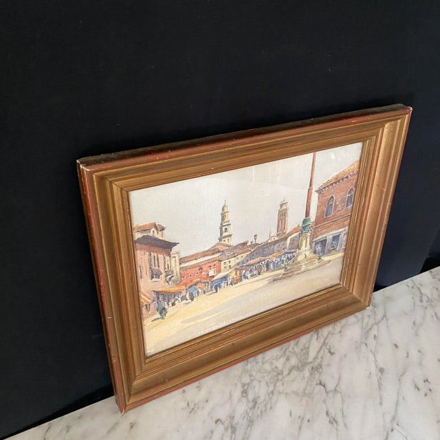 Early 20th Century French Impressionist Painting of French Market in Town Square by Listed Artist Rene Engel, Framed For Sale - Image 11 of 12