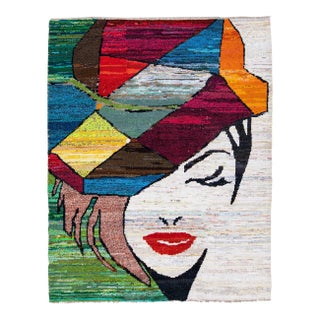 Modern Turkish Handmade Multicolor Wool Rug With Expressionism Design For Sale