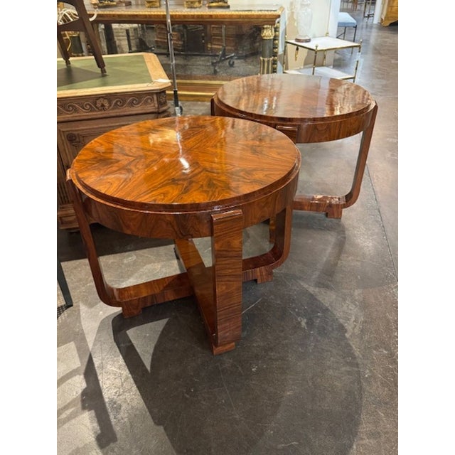 Early 21st Century Pair of Art Deco Style Walnut Side Tables For Sale - Image 5 of 5