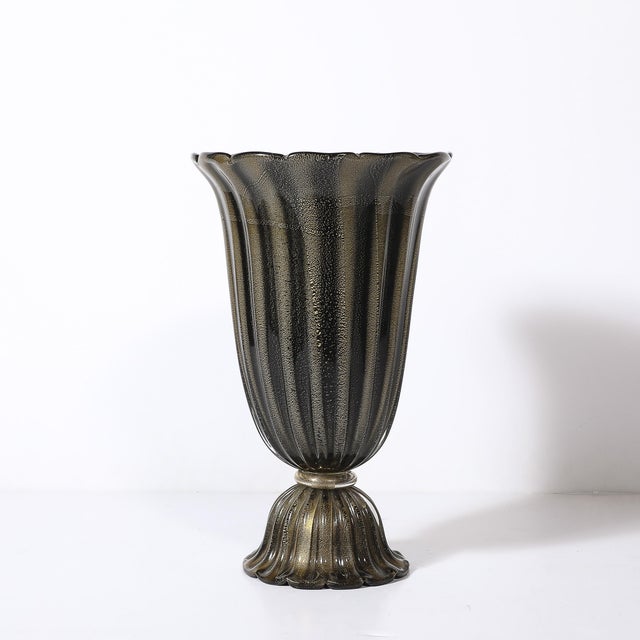Art Deco Hand-Blown Murano Fluted Black Glass Up-Lights W/ 24kt Gold Flecks For Sale - Image 14 of 14