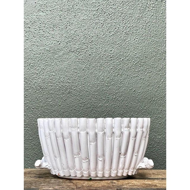 White Vintage White Ceramic Bamboo Basket For Sale - Image 8 of 12