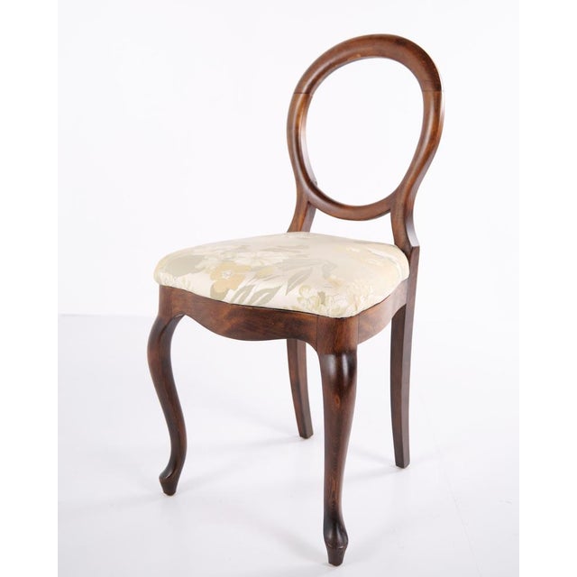 Wood Rococo Style Salon Dining Chairs in Mahogany and Light Floral Fabric, Set of 4 For Sale - Image 7 of 15