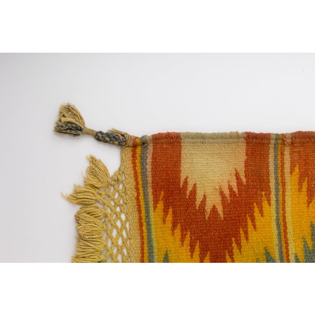 Mid 20th Century Tribal Blue and Yellow Chevron Pattern Rajasthani Indian Dhurrie Rug For Sale - Image 5 of 6