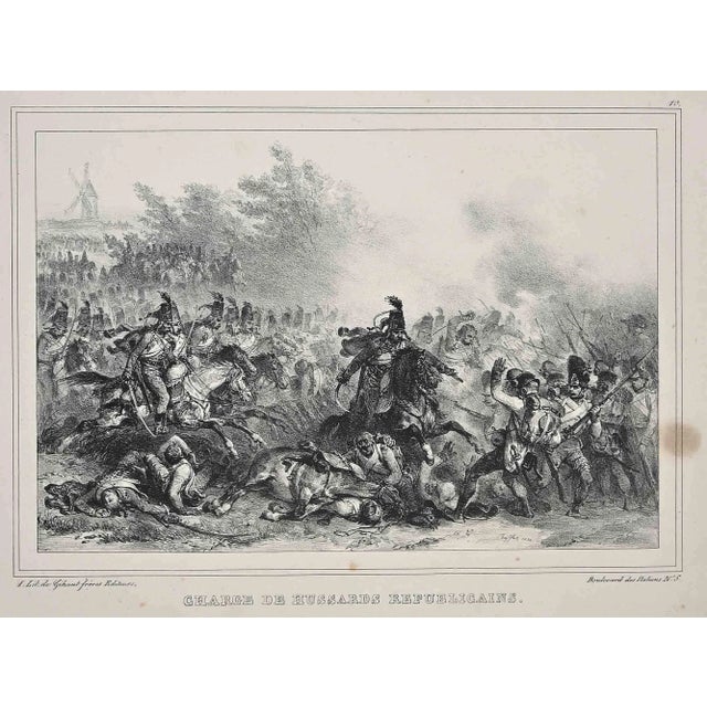 Denis Auguste Marie Raffet, Charge of Hussars, Original Lithograph, 1832 For Sale - Image 3 of 3