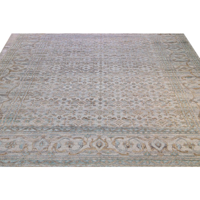 Indian Modern Transitional Handmade Allover Designed Oversize Beige Wool Rug For Sale - Image 3 of 10