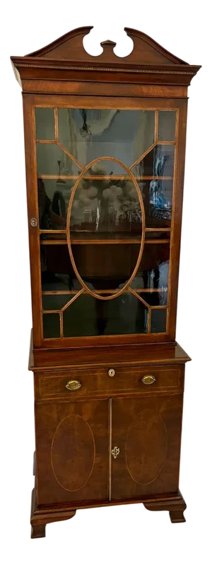 Antique Victorian Mahogany Inlaid Bookcase, 1880
