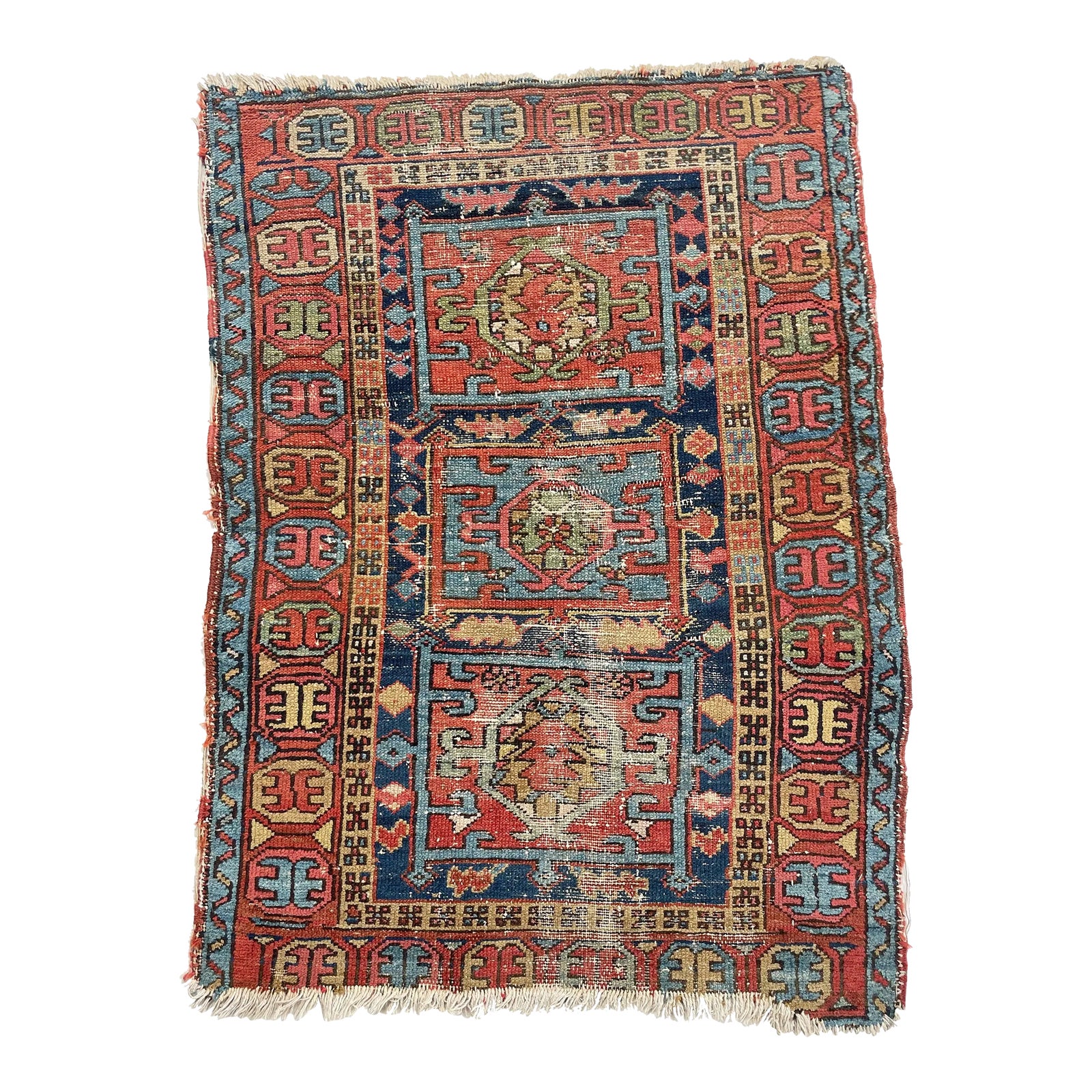 Boxed Tri-Medallion Antique Persian Northwest Karaja Rug - 3.1 X 4.2 ...