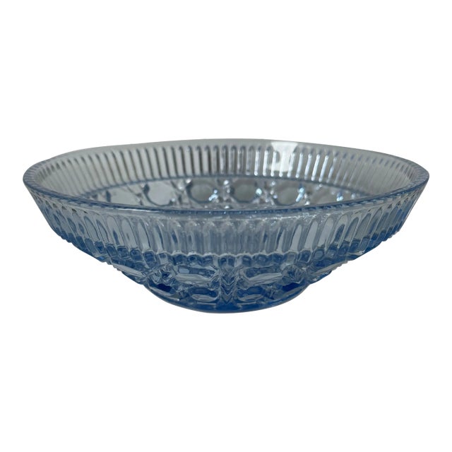 Vintage Indiana Glass Windsor/ Royal Brighton Light Blue Bowl in a Button and Woven Cane Pattern For Sale