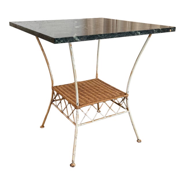 1960s Square Green Marble and Wrought Iron Patio Dining Table For Sale