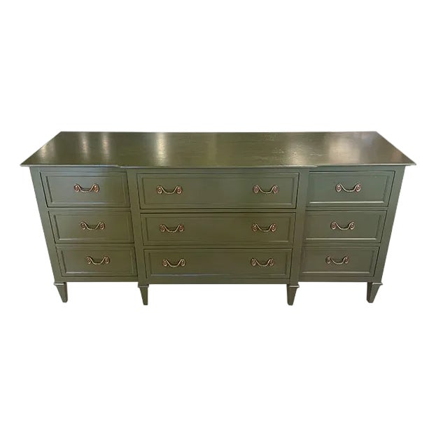 70" Finished 9 Drawer Drexel Vintage Dresser For Sale