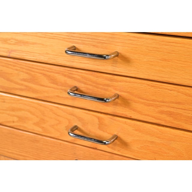 Brown Mid-Century Modern Oak 15-Drawer Architect's Blueprint Flat File Cabinet For Sale - Image 8 of 13