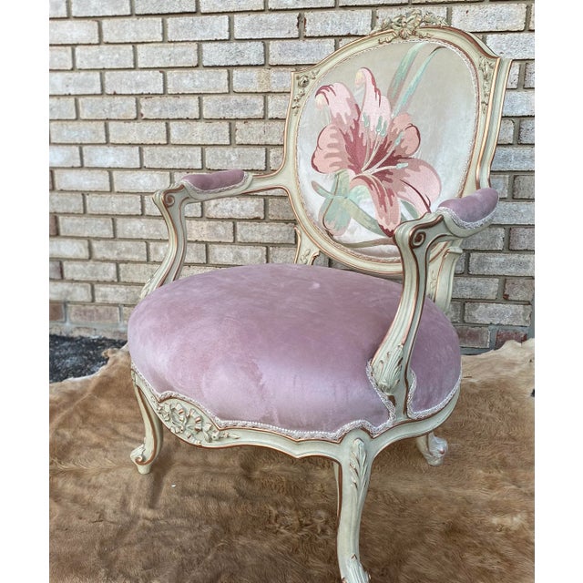 New Neoclassic Lovely Color Louis XVI Style Arm Chair With Simple Design For Sale In New York - Image 6 of 7
