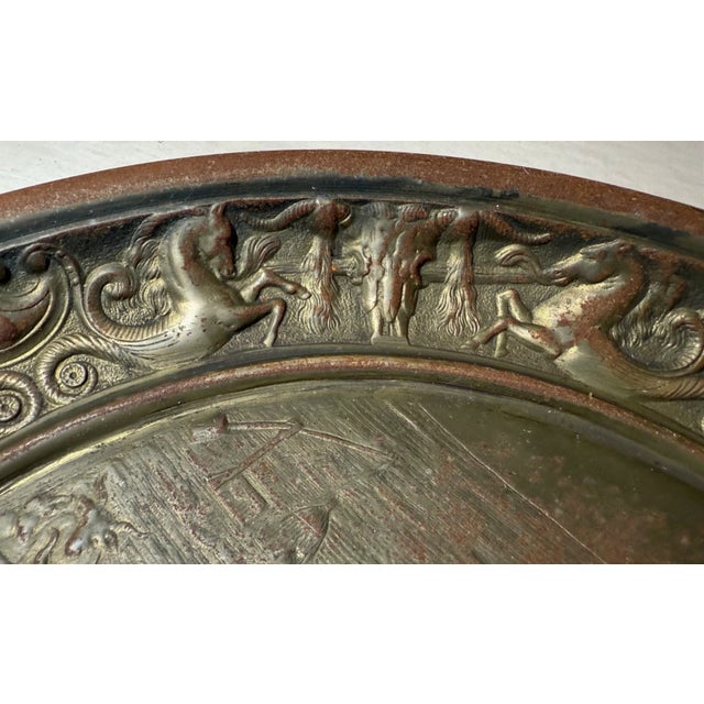 Large 14lbs Antique Ornate Bronze Patinated Cast Iron Relief Wall Charger Plaque For Sale - Image 4 of 12