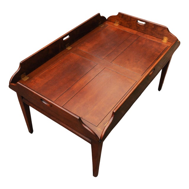 Campaign Mahogany and Brass Butlers Coffee Table by Kennedy Furniture for Harrods For Sale