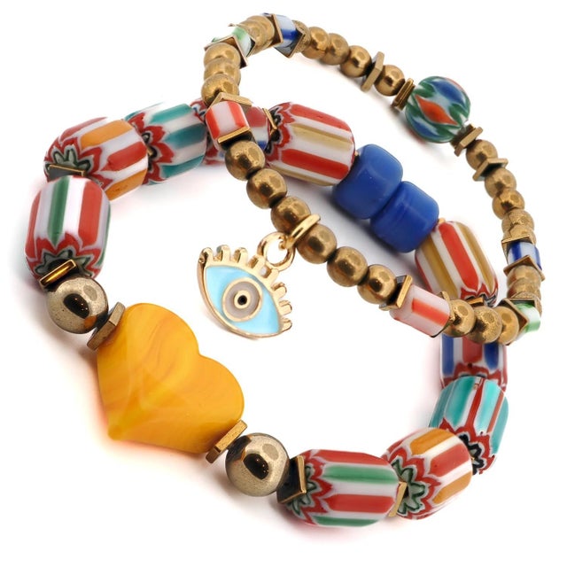 African Evil Eye Blessings & Beaded Love Bracelet Set For Sale - Image 3 of 7