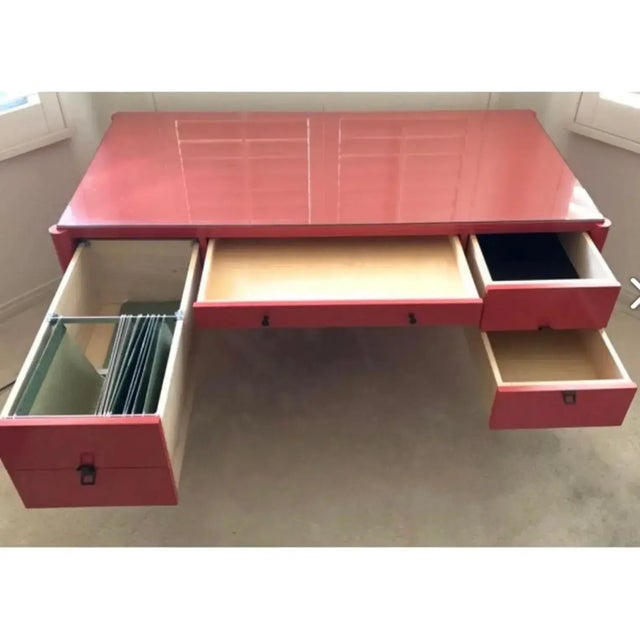 Mid 20th Century Lacquered Salmon Color Writing Desk For Sale - Image 4 of 5