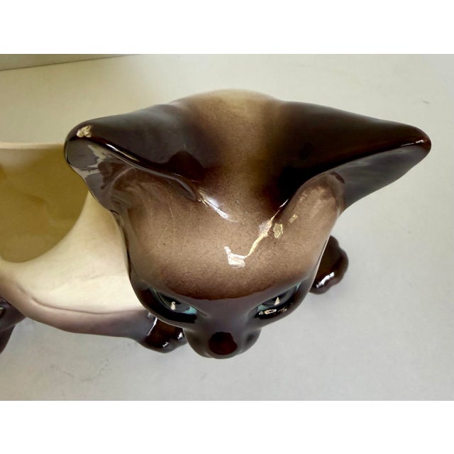 Mid-Century Figurative Siamese Cat Ceramic Planter Cachepot For Sale - Image 4 of 12
