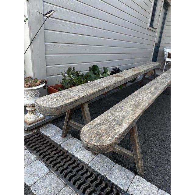 1920s Vintage Benches in Raw Wood, 1920s, Set of 2 For Sale - Image 5 of 11