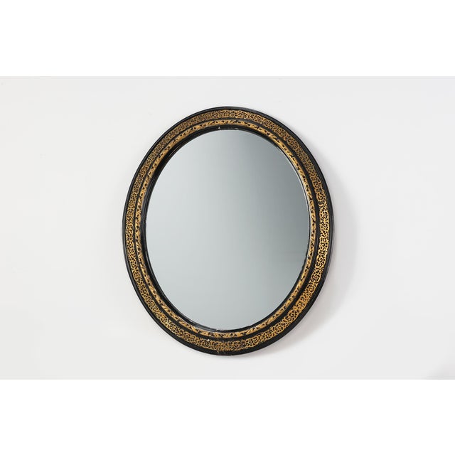 French Neoclassical Oval Black and Gilt Mirror, 1950s For Sale - Image 11 of 11