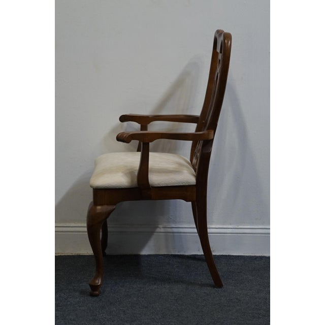 1990s American Drew Solid Cherry Traditional Style Pierced Splat Back Dining Arm Chair For Sale - Image 5 of 12