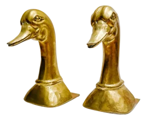 Mid 20th Century Solid Brass Spanish Duck Head Bookends by Sarreid - A Pair