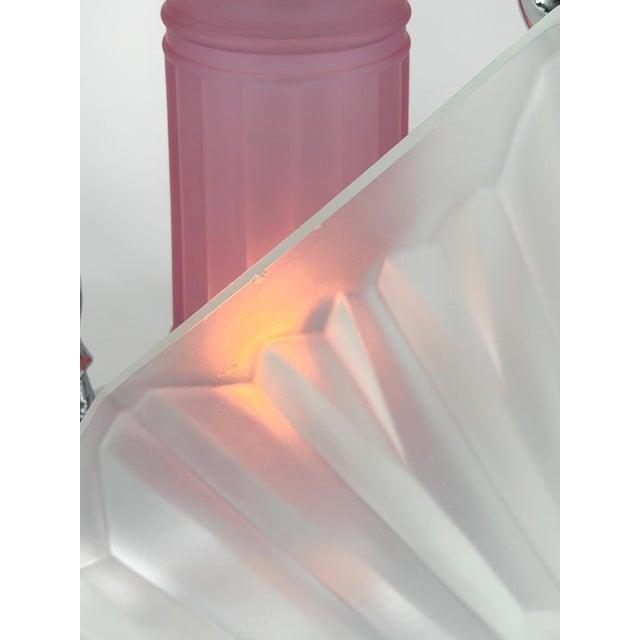 1980s Art Deco Frankart Style Chrome Table Lamp Pink Vianne Frosted Glass Nude Lady For Sale - Image 17 of 18
