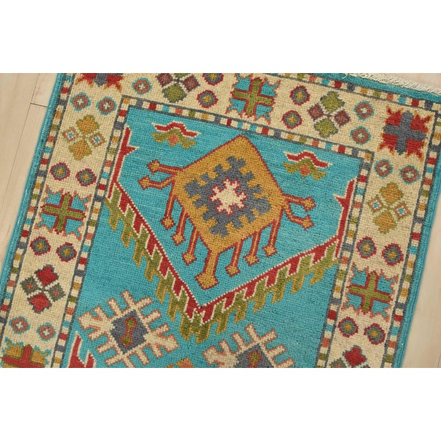 Kazak Runner 2’2” X 6′ Blue Wool Tribal Hand-Knotted Oriental Rug For Sale In Philadelphia - Image 6 of 12