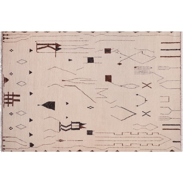 Beige Boho Chic Beige/Brown High Low Wool Rug - 7'9'' X 10'5'' For Sale - Image 8 of 9