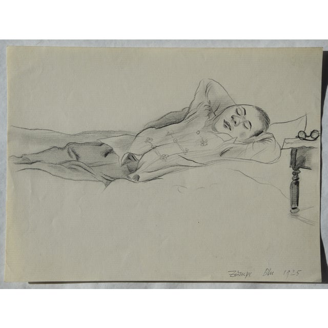 Modern Herbert Zumpe, Sleeping Youth, 1925, Pencil on Paper For Sale - Image 3 of 10