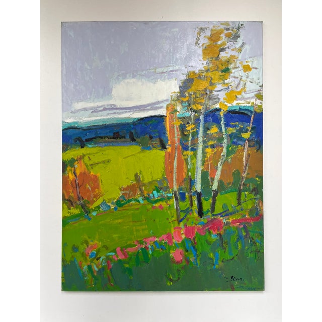 This striking 36” x 48” oil painting celebrates the energy of nature through bold color and gestural brushwork. Set...