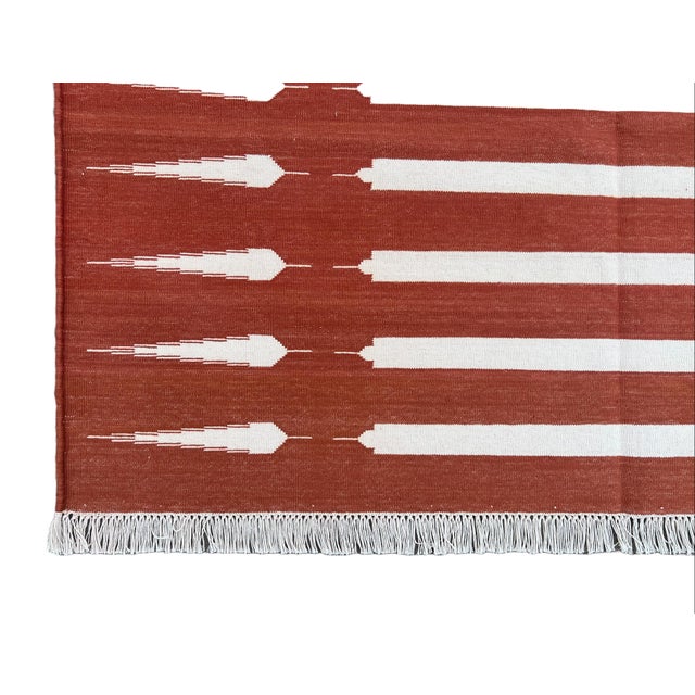 Not Yet Made - Made To Order Handmade Cotton Area Rug Vegetable Dyed Terracotta Red & White Striped Dhurrie - 5'x7' For Sale - Image 10 of 11