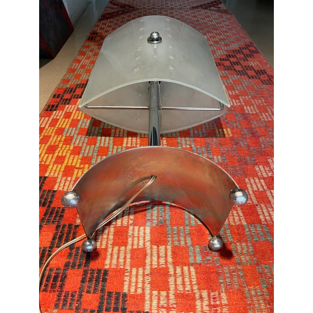 Transparent 1980s Postmodern Glass Panel Steel Lamp For Sale - Image 8 of 12