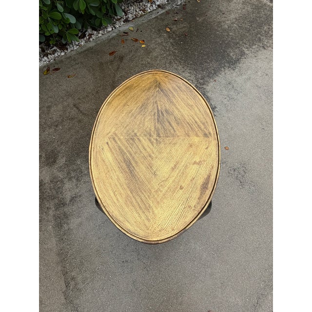 Wood Vintage Gold and Black Oval Bar Cart on Brass Casters For Sale - Image 7 of 12