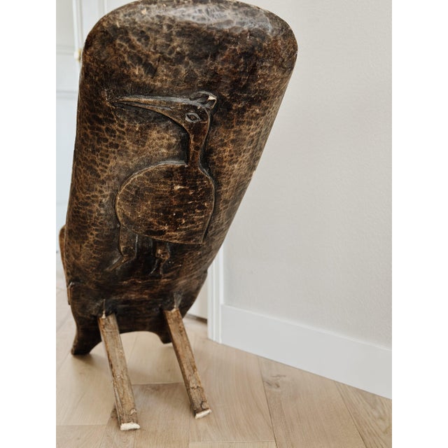 Beautiful hand-carved African Stargazer chair with a bird carved onto the backside. Approximate dimensions: Height...