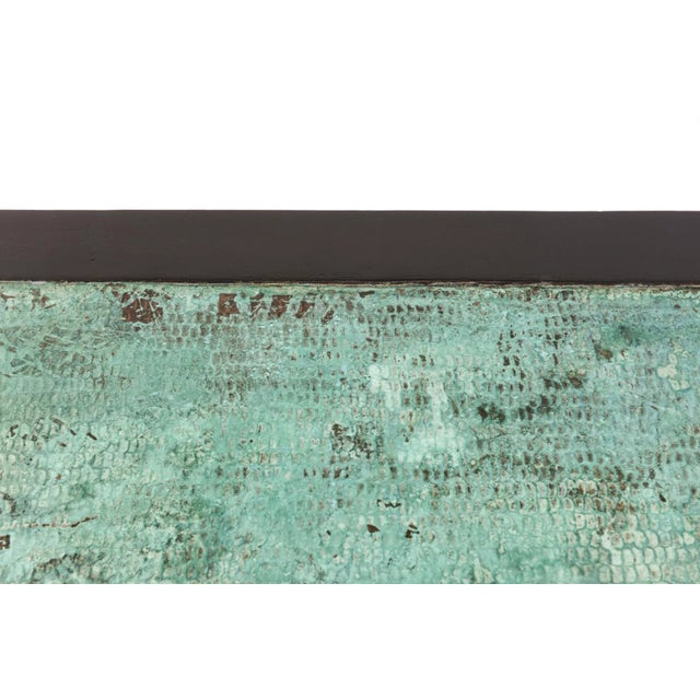 Vintage 60's Rectangular Cocktail Table With Stained Black Wood and Patinated Copper Oxidized Turquoise Top For Sale - Image 10 of 10