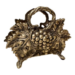 Vintage Silver Toned Textured Grape Napkin Holder For Sale