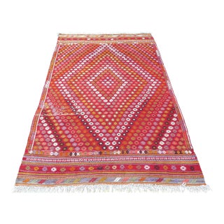 Mid 20th Century Vintage Scarlet Red Turkish Area Rug Kelim For Sale