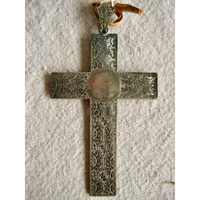 Late 19th Century 19th Century Micro Mosaic Italian Filigree Silver Cross For Sale - Image 5 of 7