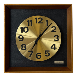 Vintage Mid-Century Modern Seth Thomas Wall Clock "Candid" Model E326-004 in Likely Walnut Shadow Box With Brass Toned Dial