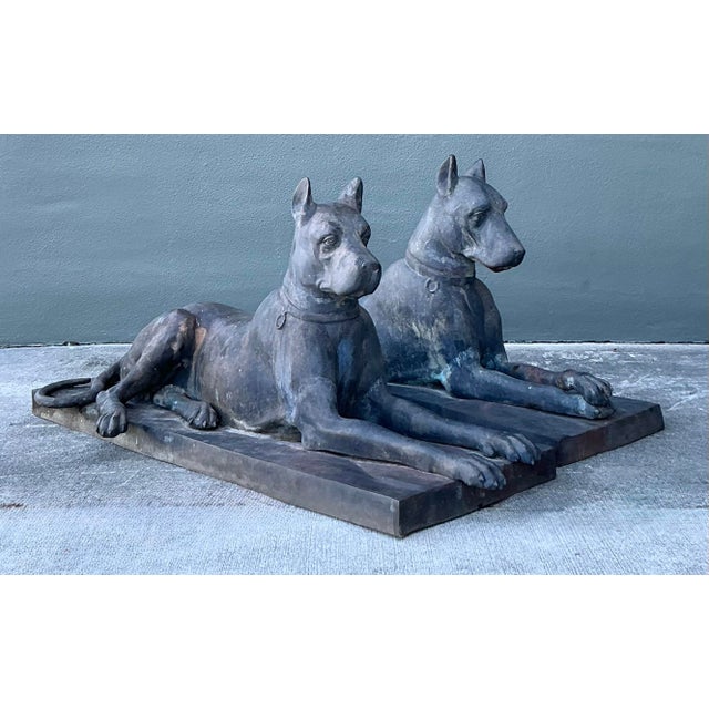Metal Vintage Boho French George Ducat Patinated Bronze Great Danes For Sale - Image 7 of 12