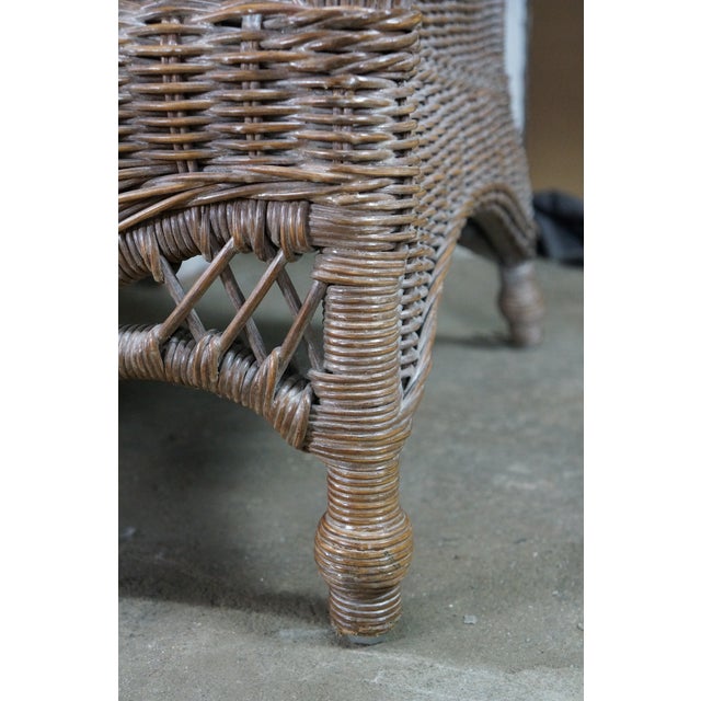 Wood Late 20th Century Victorian Revival Large Woven Wicker Wingback Settee Lounge Bench Loveseat For Sale - Image 7 of 18