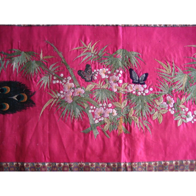 Chinese Chinese Silk Embroidery Peacock, Bords and Butterflies For Sale - Image 3 of 12