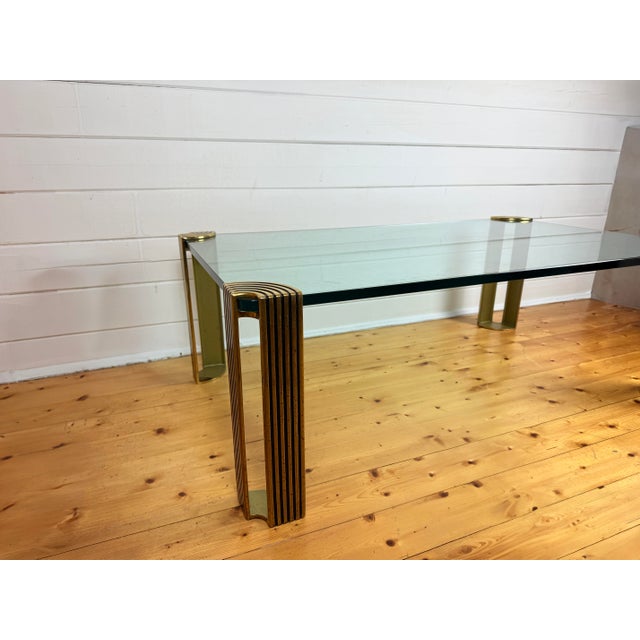 Modernist Art Deco Style Glass and Brass Coffee Table, 1980s For Sale - Image 3 of 11