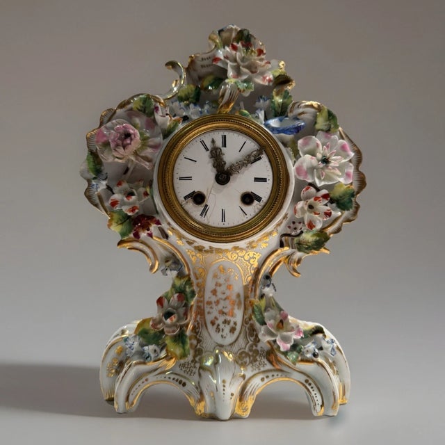 White 19th Century French Meissen Style Floral Porcelain Clock For Sale - Image 8 of 12