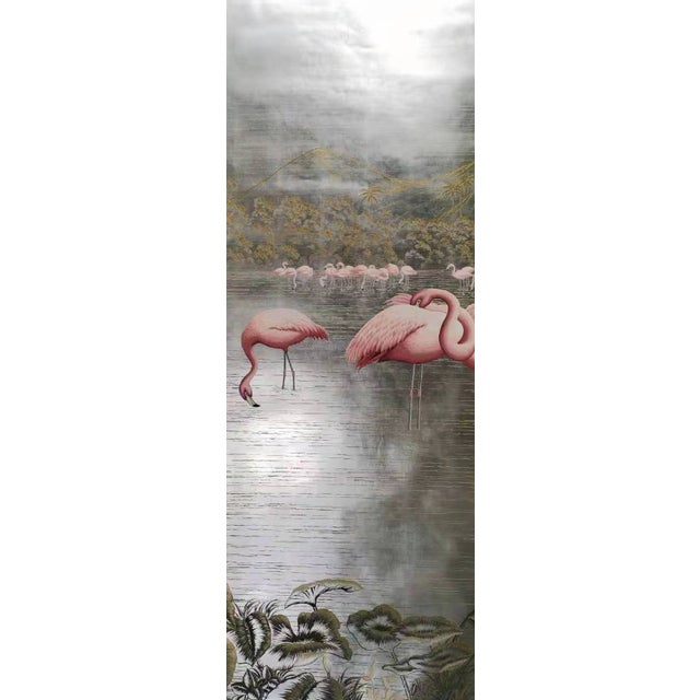 Art Deco Hand-Painted Panoramic "Flamingo" Art Wallpaper / Wall Panels (3-Panel Set) For Sale - Image 3 of 6