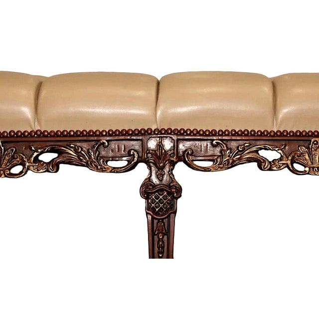Louis XIV-style Leather-Upholstered Window or Hallway Bench For Sale In San Francisco - Image 6 of 7