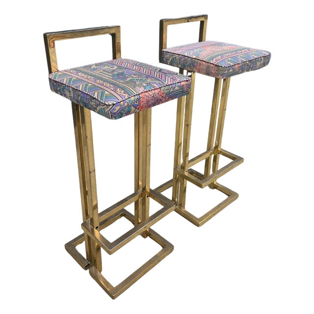 Brass Barstools in the style of Maison Jansen, 1975, Set of 2 For Sale