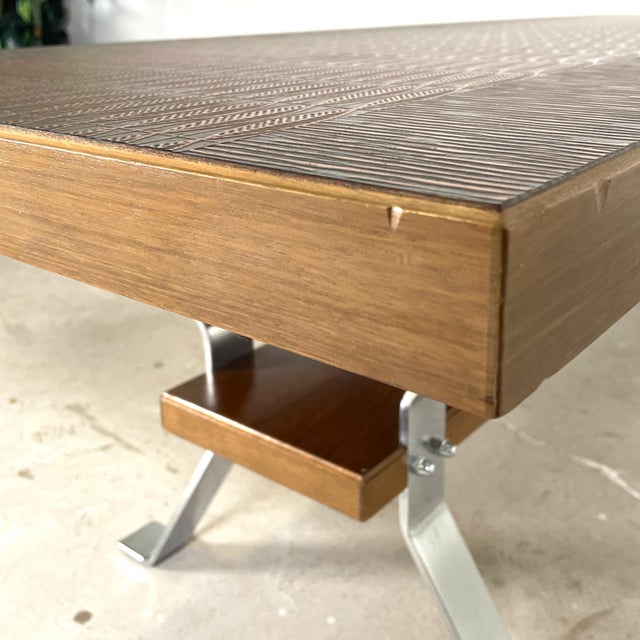 Wood Vintage Coffee Table with Copper Top and Chrome Legs, 1970s For Sale - Image 7 of 14