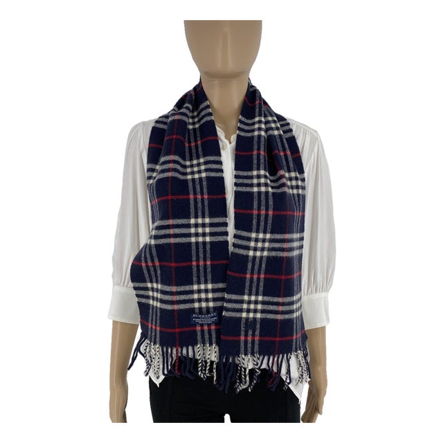 Burberry Children Dark Blue Merino Wool & Cashmere Small Scarf For Sale