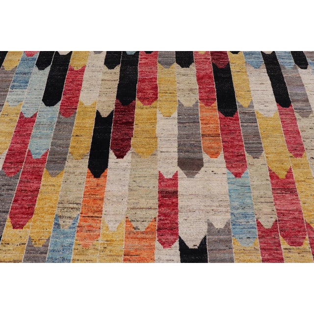 Modern Rug in Art Deco Abstract Design With Multi Colors and Black Border 7'11 X 9'3 For Sale - Image 4 of 10